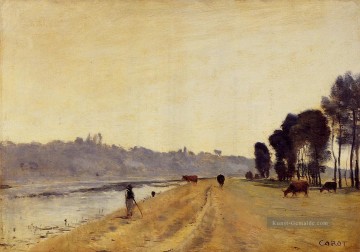  plein - Ufer eines Flusses plein air Romantik Jean Baptiste Camille Corot